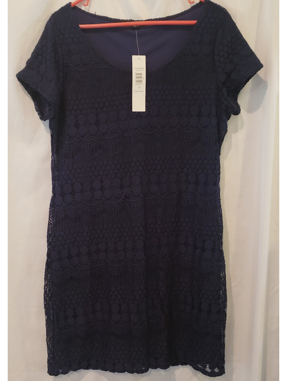 Vintage Tiana B Womens L Navy Blue Lace Cocktail Evening Dress Lined NWT